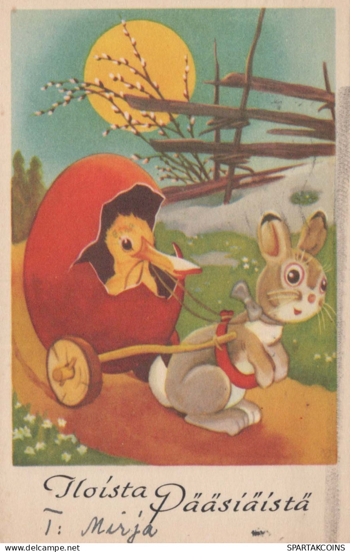 EASTER RABBIT CHICKEN EGG Vintage Postcard CPA #PKE329.GB - Easter