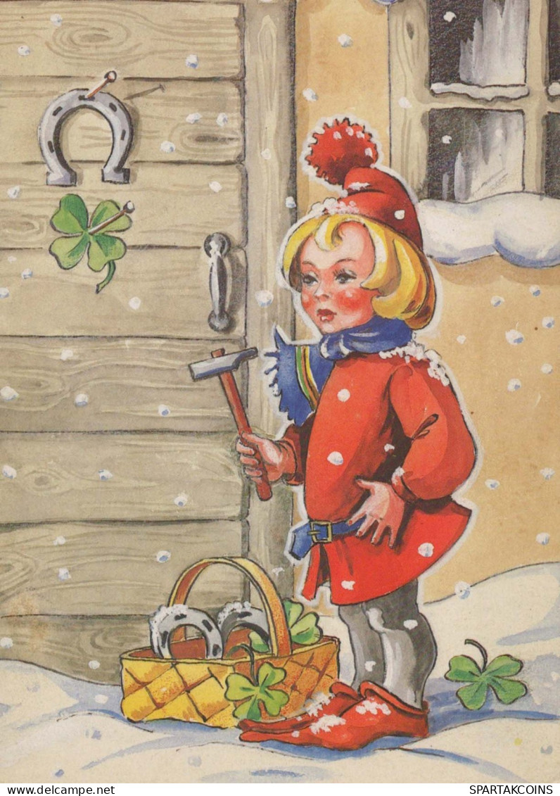 Happy New Year Christmas Children Vintage Postcard CPSM #PBM222.GB - Nouvel An