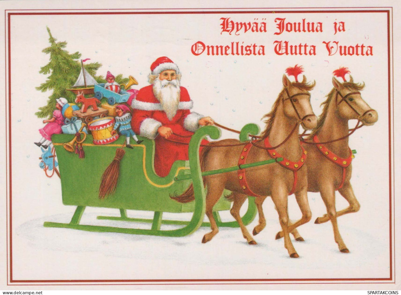 SANTA CLAUS Happy New Year Christmas HORSE Vintage Postcard CPSM #PBB144.GB - Santa Claus