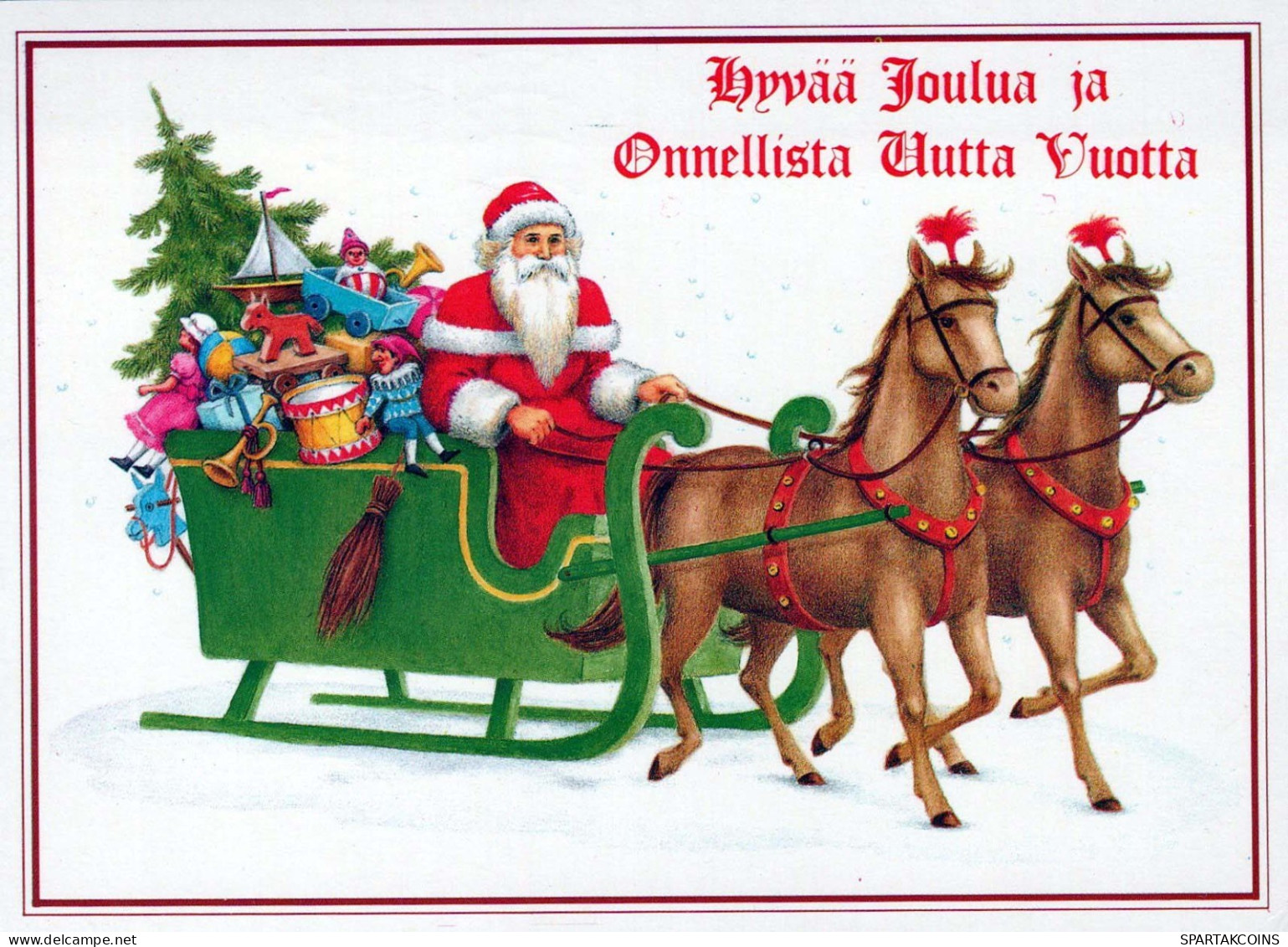 SANTA CLAUS Happy New Year Christmas HORSE Vintage Postcard CPSM #PBB144.GB - Kerstman