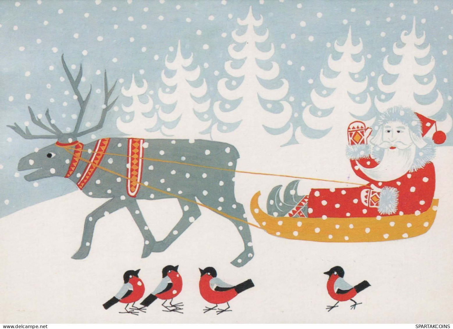 SANTA CLAUS Happy New Year Christmas DEER Vintage Postcard CPSM #PBB216.GB - Santa Claus