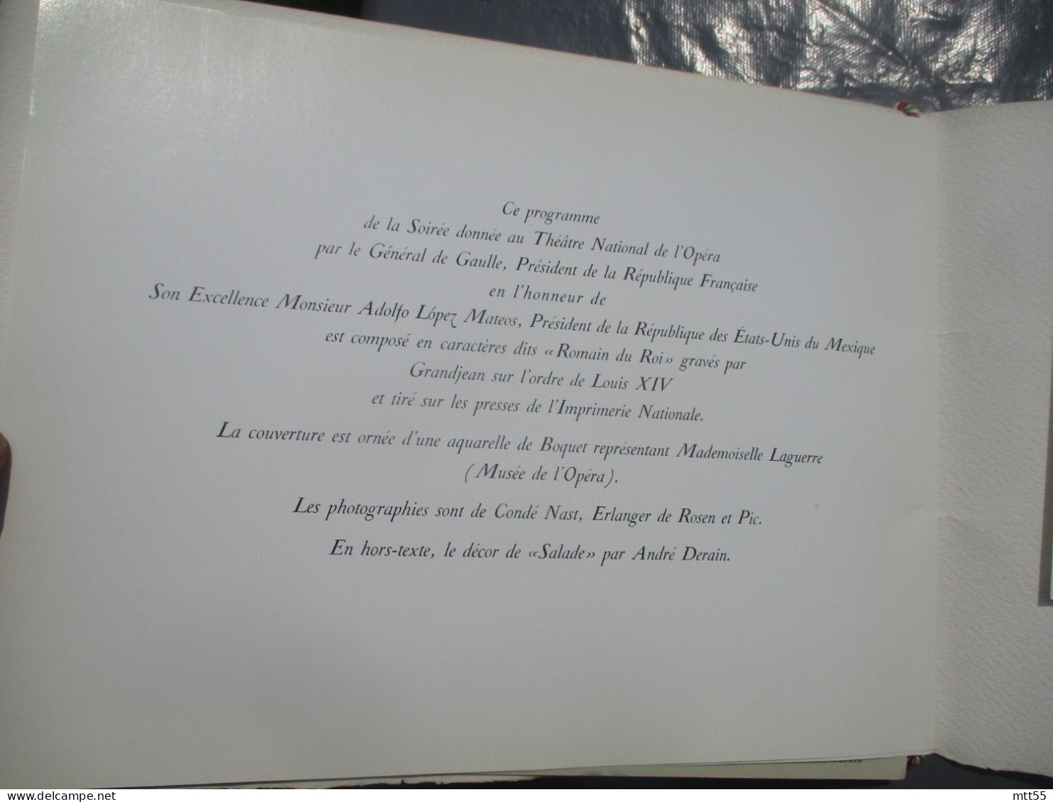 GENERAL DE GAULLE PROGRAMME SOIREE  OPERA PRESIDENT Mexique Lopez Mateos Planche Hors Texte - Programs