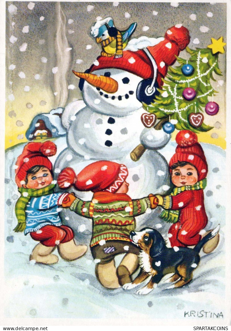 Happy New Year Christmas CHILDREN SNOWMAN Vintage Postcard CPSM #PAY661.GB - New Year