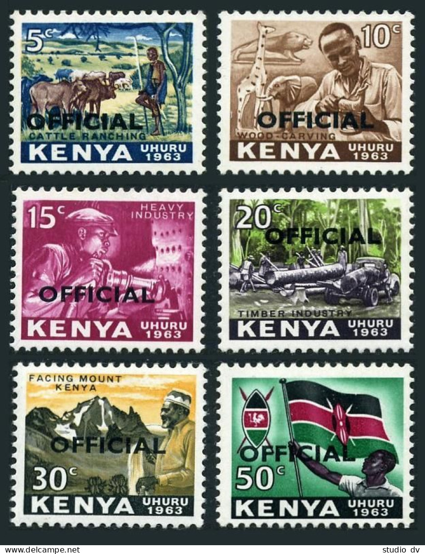 Kenya O1-O6, Hinged. Mi D1-D6. Official 1964.Cattle Branching,Wood Carving,Flag, - Kenya (1963-...)