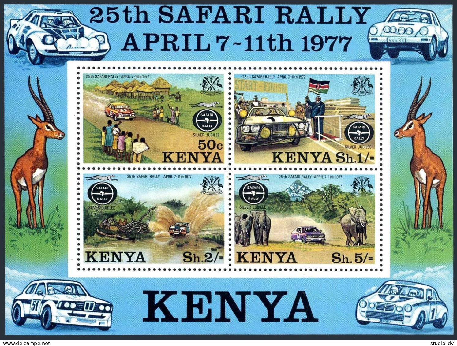 Kenya 79a Sheet,MNH.Michel Bl.6. Safari Rally,1977.Elephants. - Kenya (1963-...)