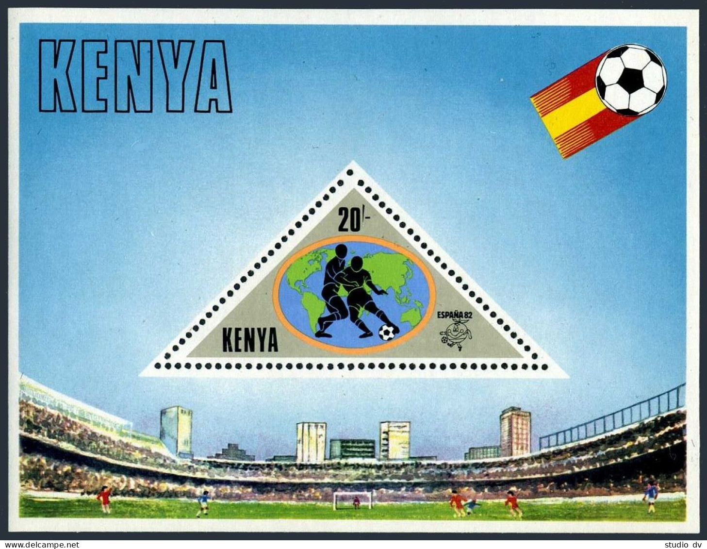 Kenya 229 Sheet,MNH.Michel Bl.18. Spain-1982 World Soccer Cup.World Map,players. - Kenya (1963-...)