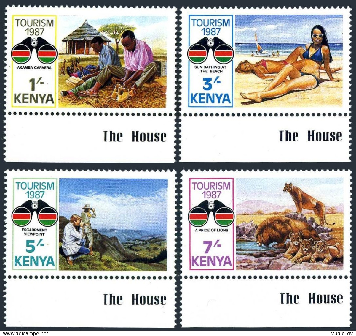 Kenya 398-401,MNH.Michel 388-391. Tourism 1987.Akamba Carvers,Beach,Pride-Lions. - Kenya (1963-...)