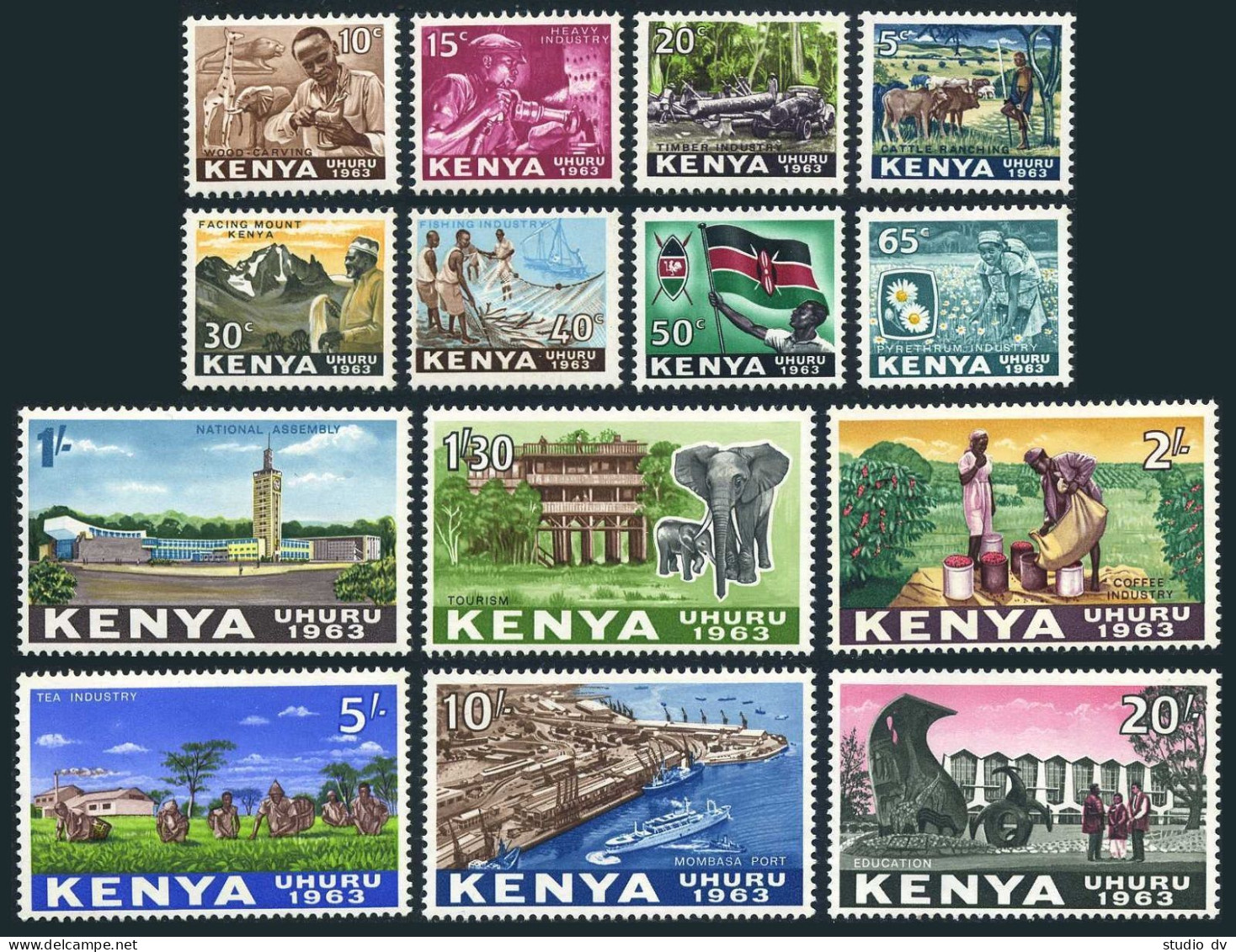 Kenya 1-14,MNH.Michel 1-14. Cattle Branching,Wood Carving,Elephants,Timber,1963. - Kenia (1963-...)