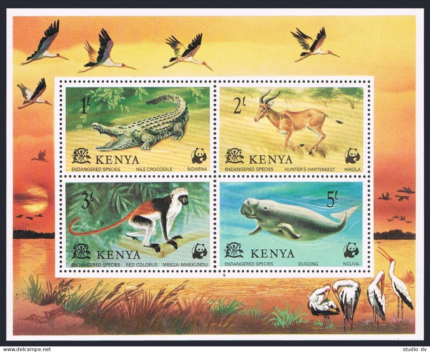 Kenya 93a Sheet,MNH.Michel Bl.10. WWF 1977.Crocodile,Hartebeest,Dugong, - Kenia (1963-...)