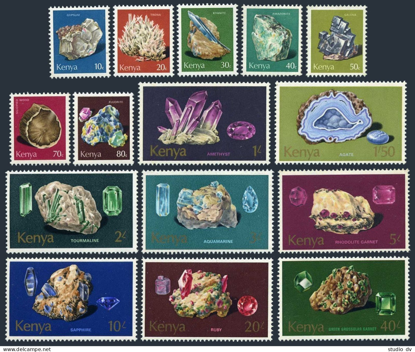 Kenya 98-112,hinged.Mi 96-110. Minerals,1977.Gypsum,Trona,Kyanite,Sapphire, - Kenya (1963-...)