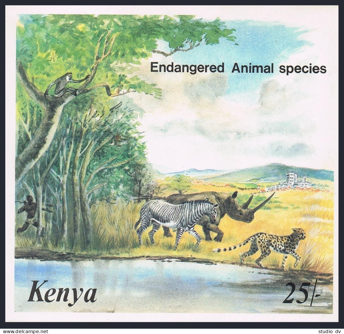 Kenya 359 Sheet,MNH.Michel Bl.26. Endangered Wildlife,1985.Hunter Pursing Game. - Kenya (1963-...)