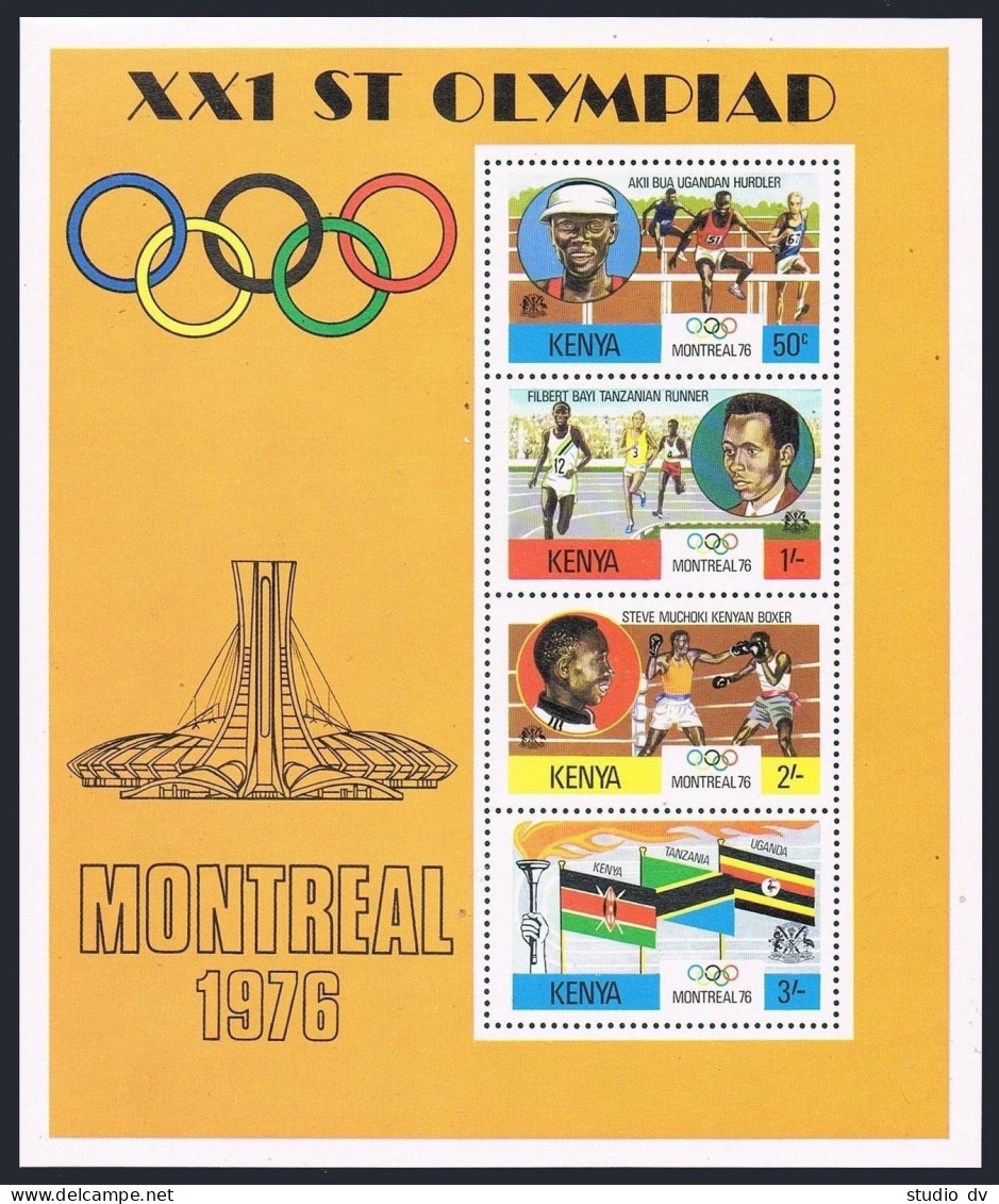 Kenya 63a,MNH.Michel Bl.2. Olympics Montreal-1976.Akli Bua,Fibert Bayi,Muchoki, - Kenia (1963-...)