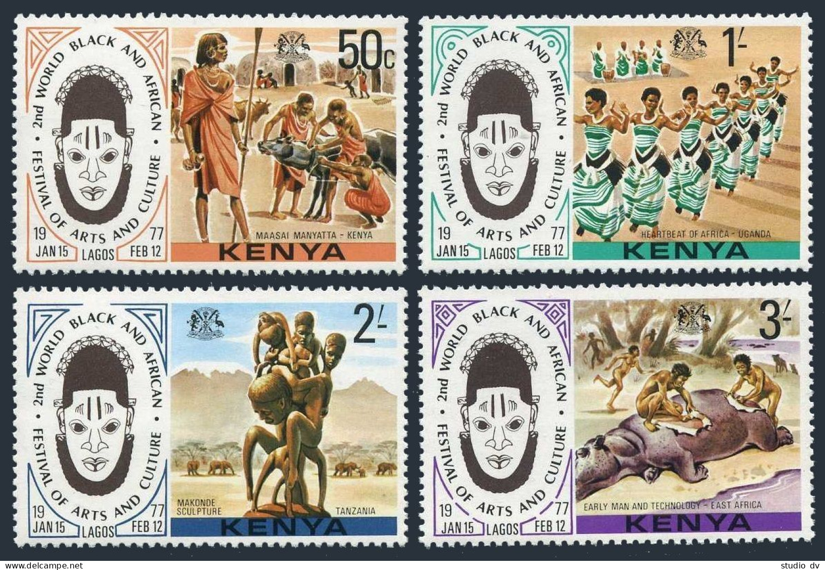 Kenya 72-75,MNH.Michel 70-73. Black And African Festival,1977.Cow,Dancers,Hippo. - Kenya (1963-...)