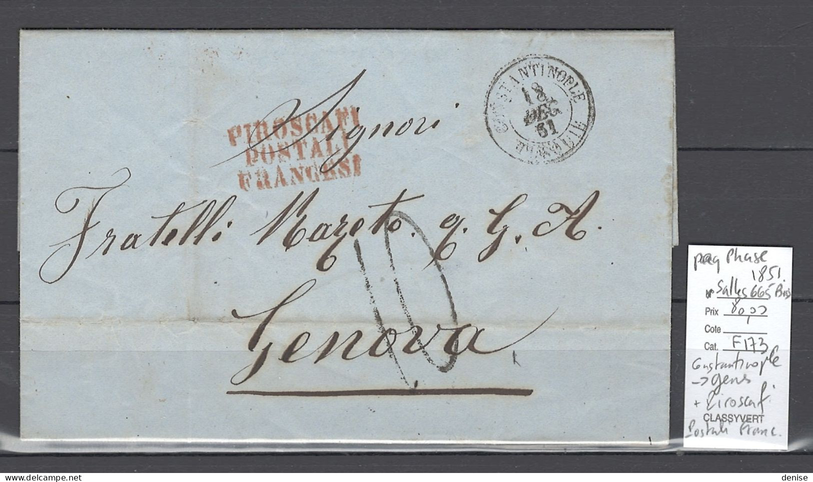France -Lettre Constantinople Pour Genes - 1861 - - Paquebot Phase + Piroscafi Postale Francesi - Maritime Post