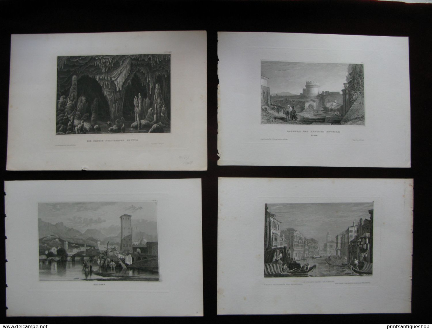 Italy Italia  4x Antique Engraving Rome Trient Venice Grand Canal Adelsberg - Prenten & Gravure