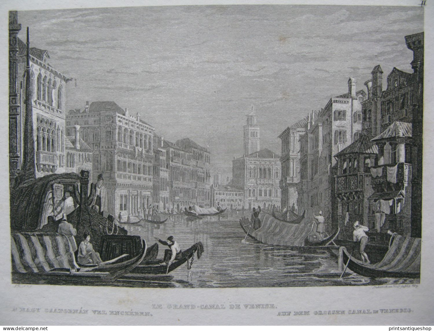 Italy Italia  4x Antique Engraving Rome Trient Venice Grand Canal Adelsberg - Prints & Engravings