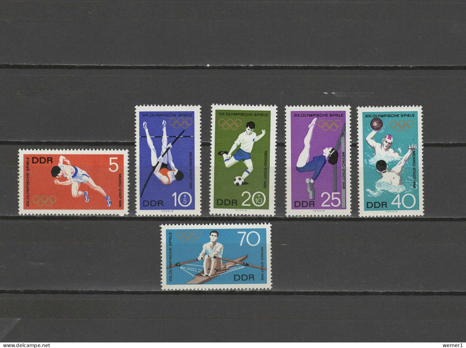 DDR 1968 Olympic Games Mexico, Football Soccer, Waterball, Rowing, Athletics Set Of 6 MNH - Summer 1968: Mexico City