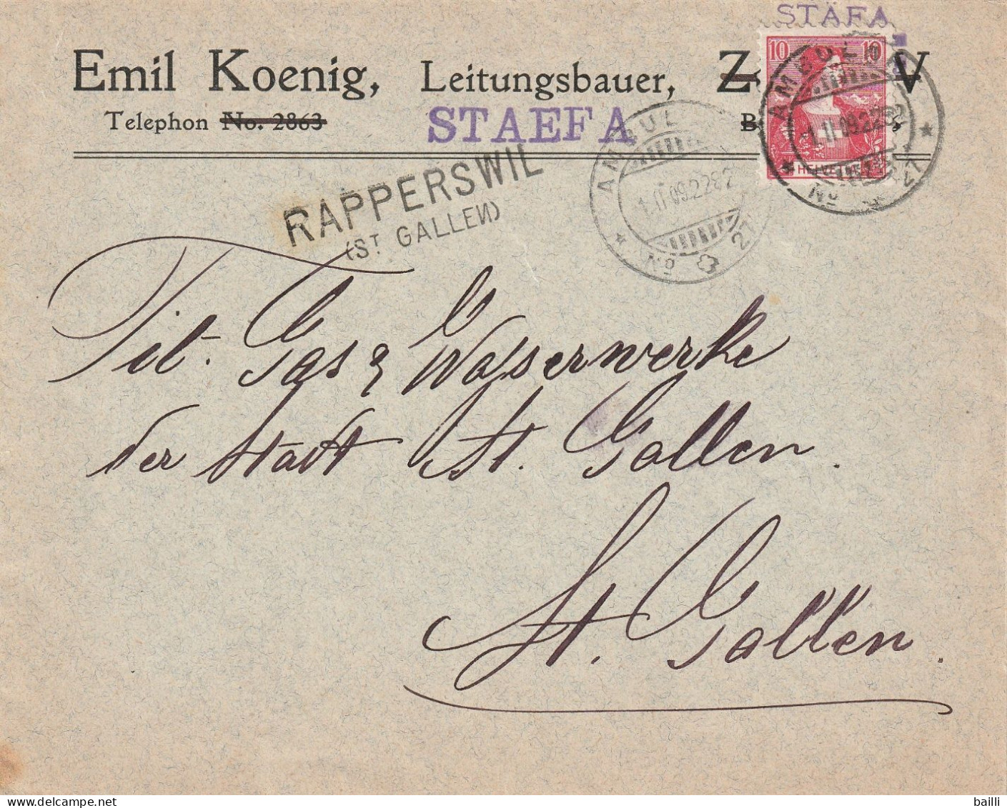 Suisse Ambulant N°27 + Griffe Rapperswil Sur Lettre 1909 - Marcophilie