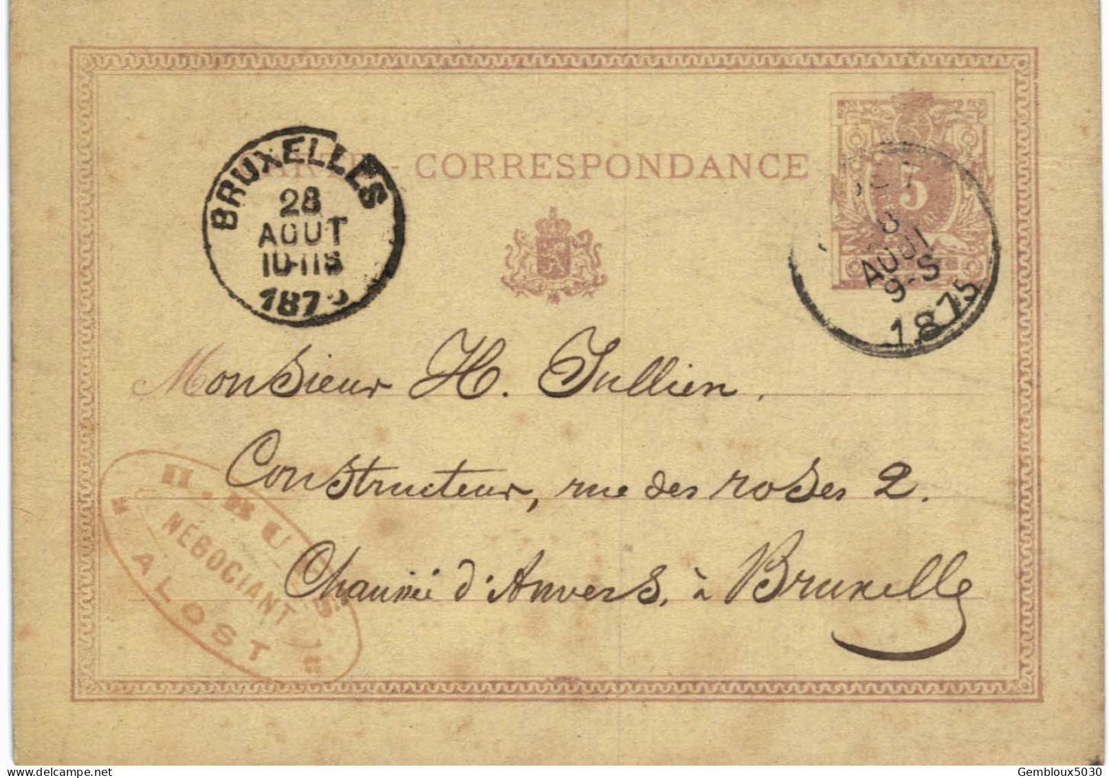 Carte-correspondance N° 28 écrite D'Alost Vers Bruxelles - Cartes-lettres