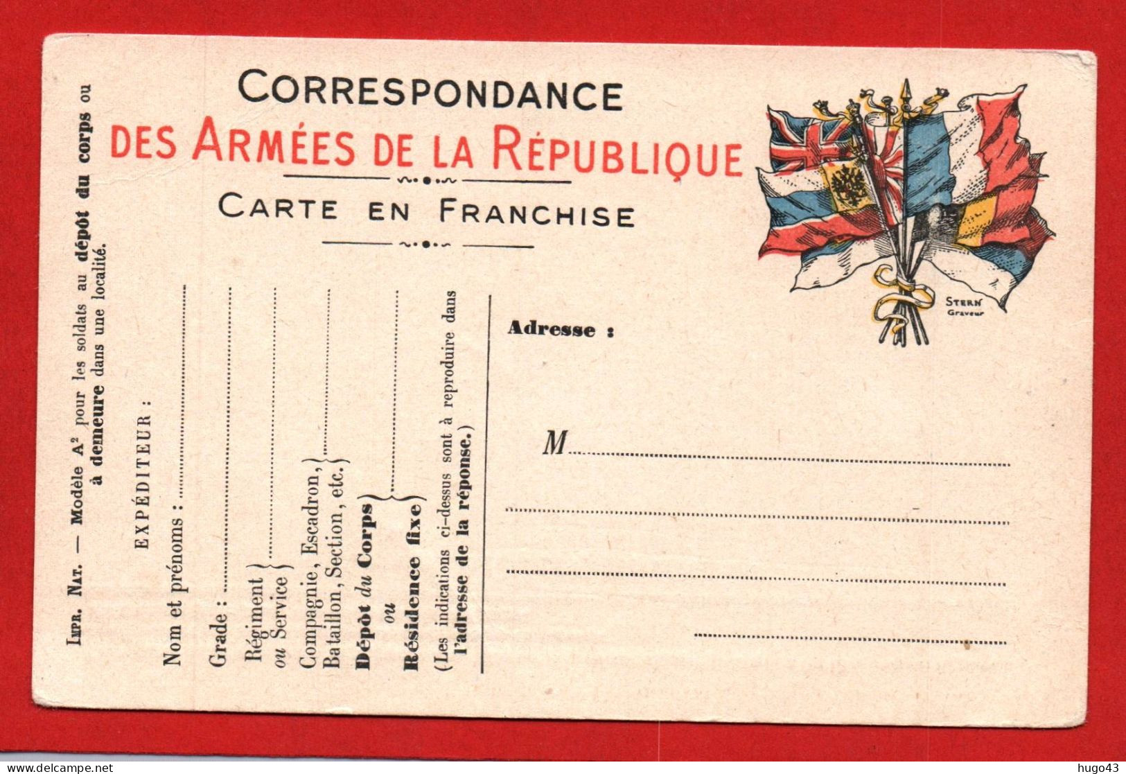 (RECTO / VERSO) CARTE - CORRESPONDANCE DES ARMEES DE LA REPUBLIQUE - COULEUR - Lettres & Documents