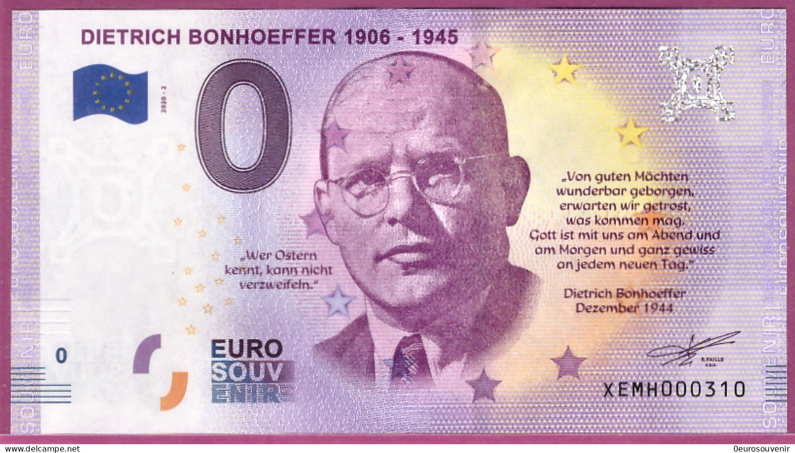 0-Euro XEMH 2 2020 DIETRICH BONHOEFFER 1906-1945 - THEOLOGE - Essais Privés / Non-officiels