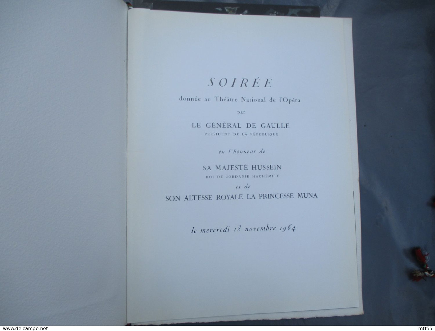 GENERAL DE GAULLE PROGRAMME SOIREE  OPERA  ROI HUSSEIN DE JORDANIE   PLANCHE HORS TEXTE - Programmi