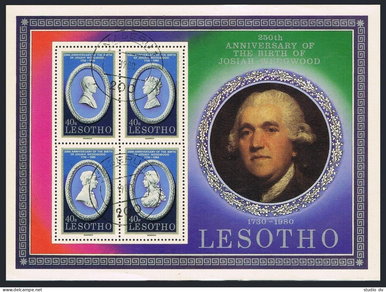 Lesotho 301 Ad Sheet, CTO. Michel 312-316 Bl.6. Josiah Wedgwood,1980.Miniatures. - Lesotho (1966-...)