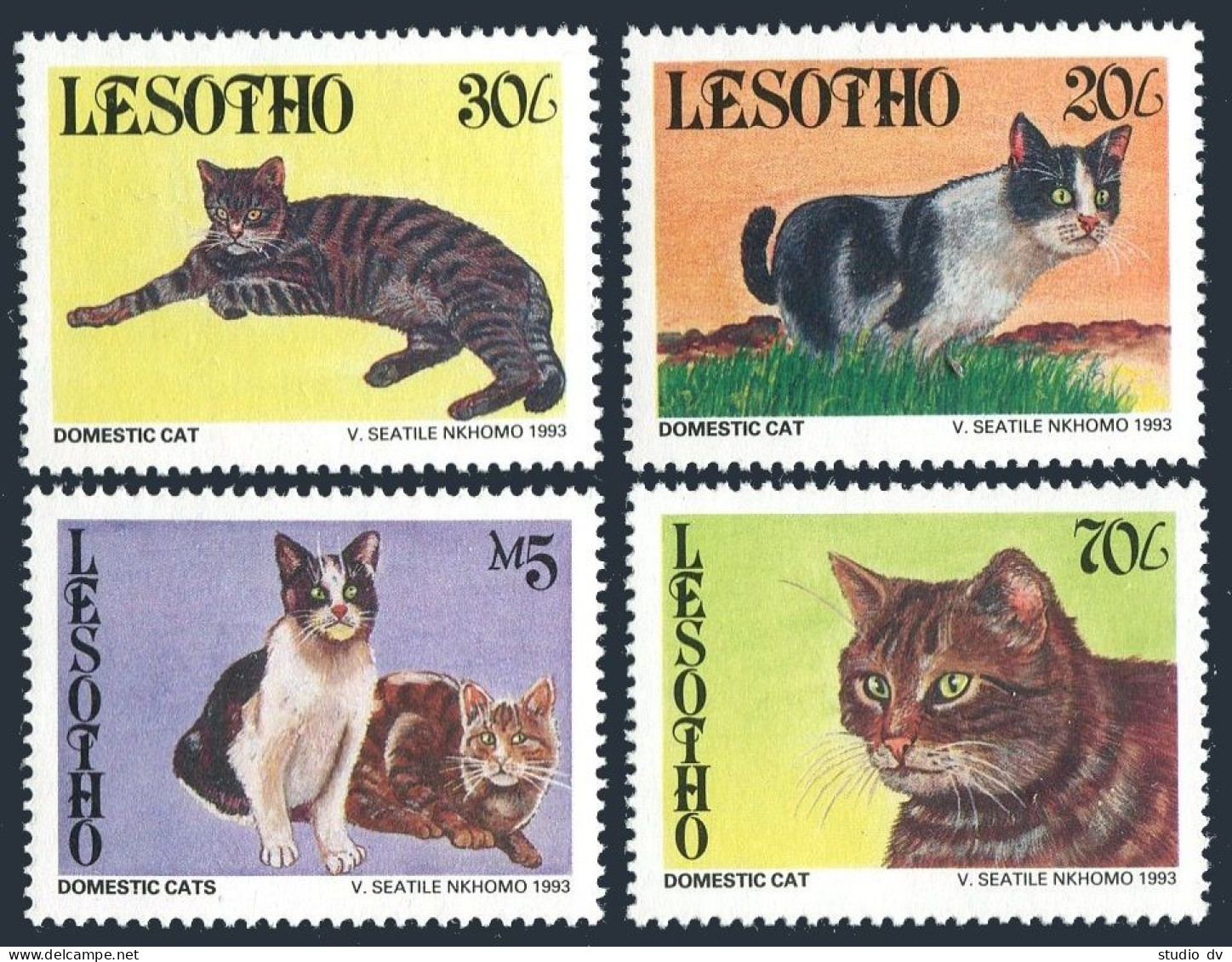 Lesotho 989-992,992A, MNH. Domestic Cats 1993. - Lesotho (1966-...)