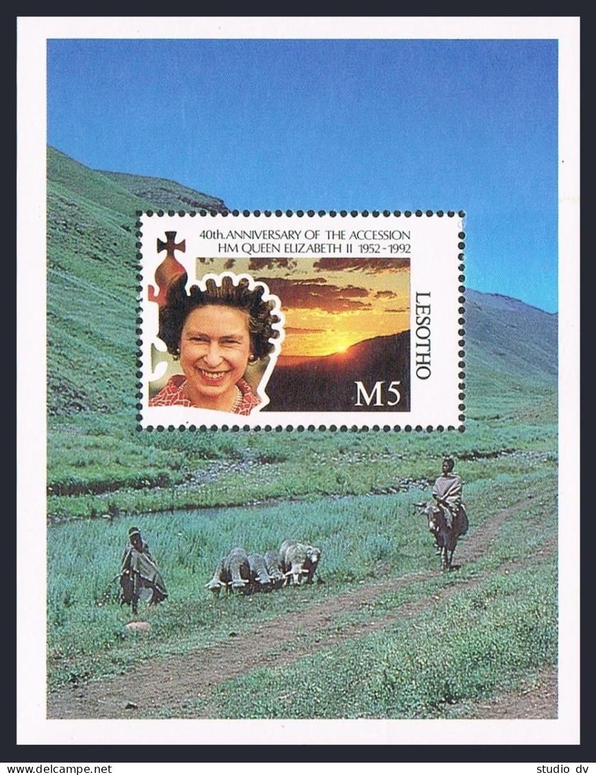 Lesotho 881-884,885,MNH.Michel 965-968,Bl.87. Queen Elizabeth II,Reign-40,1992. - Lesotho (1966-...)