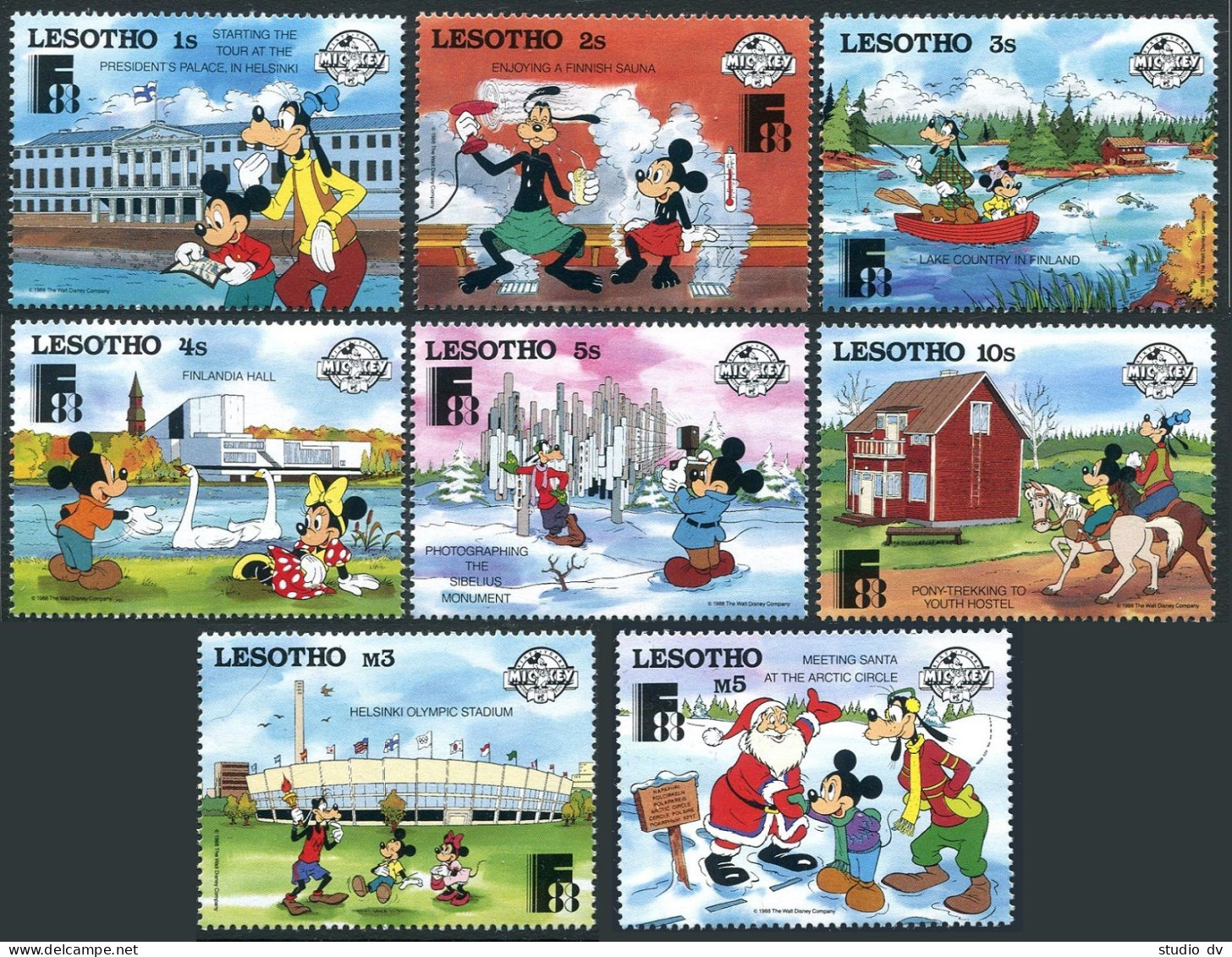 Lesotho 640-647,MNH.Michel 697-704. FINLANDIA-1988,Walt Disney,Mickey Mouse. - Lesotho (1966-...)