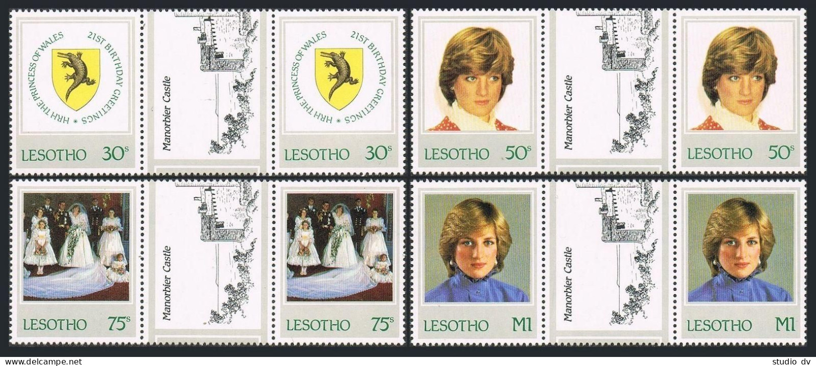 Lesotho 372-375 Gutter,MNH.Mi 393-396. Princess Diana 21st Birthday,1982.Arms. - Lesotho (1966-...)