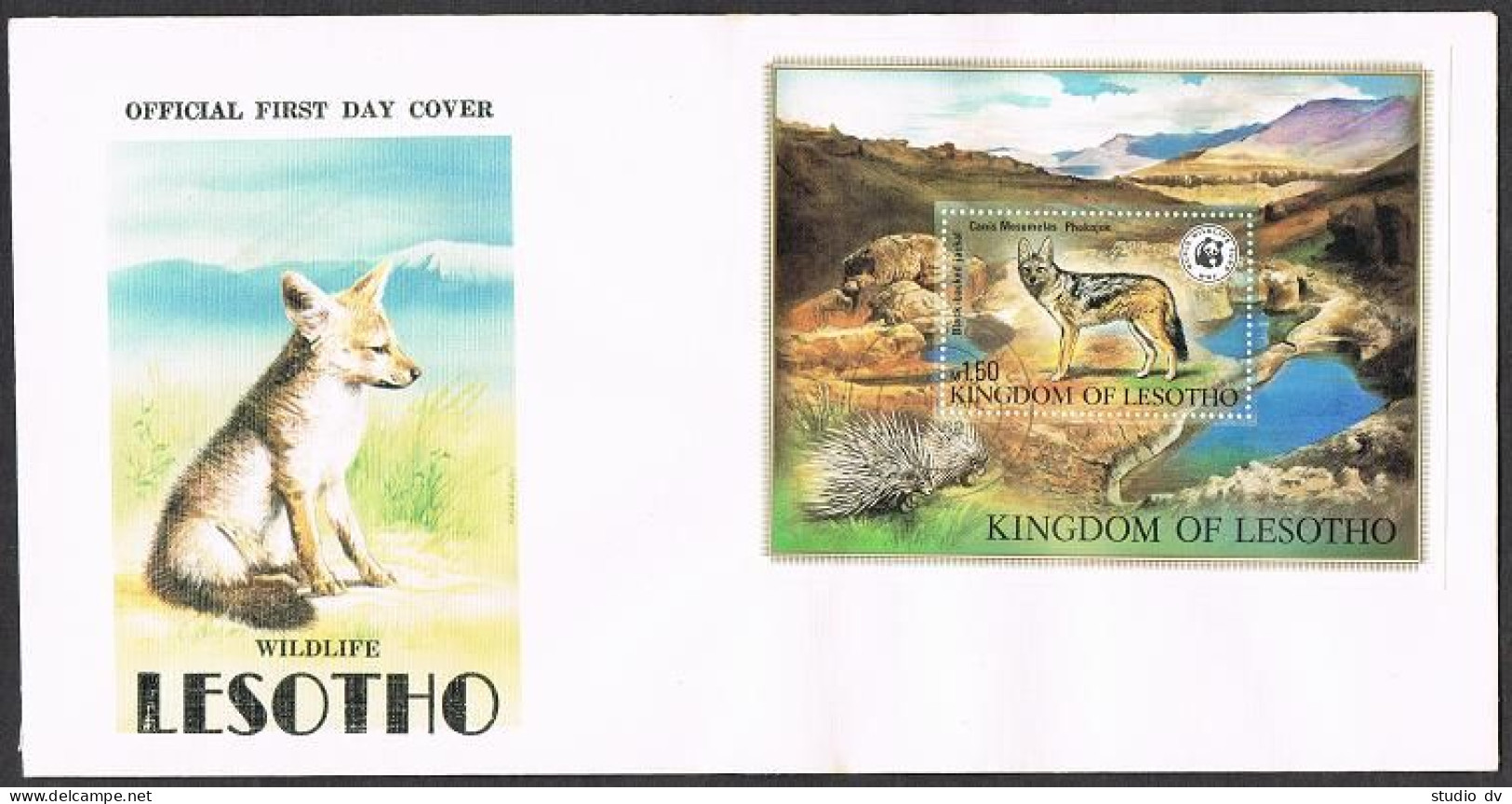 Lesotho 356 FDC. Michel 366 Bl.12. WWF 1982. Black-backed Jackal. - Lesotho (1966-...)