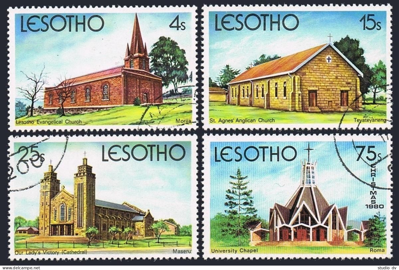 Lesotho 314-317,318,CTO.Michel 319-322,Bl.7. Christmas 1980.Cathedral,Churches. - Lesotho (1966-...)