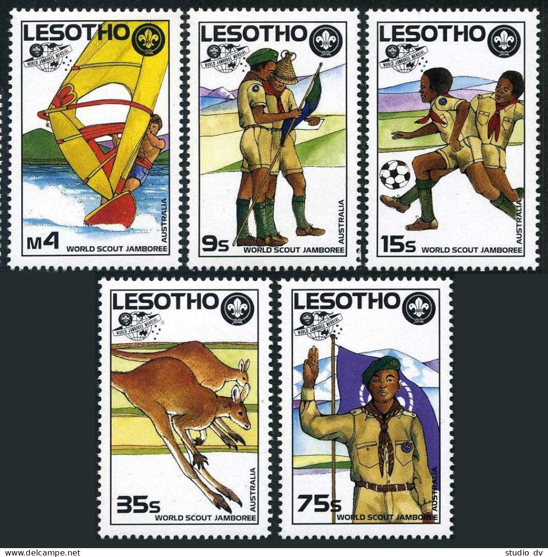 Lesotho 593-597,598,MNH.Michel 653-657,Bl.44. World Scout Jamboree.Soccer,Map, - Lesotho (1966-...)