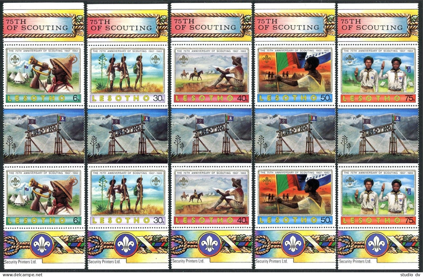 Lesotho 357-361 Gutter,362 Sheet,MNH.Michel 367-371,372 Bl.13.Scouting Year 1982 - Lesotho (1966-...)