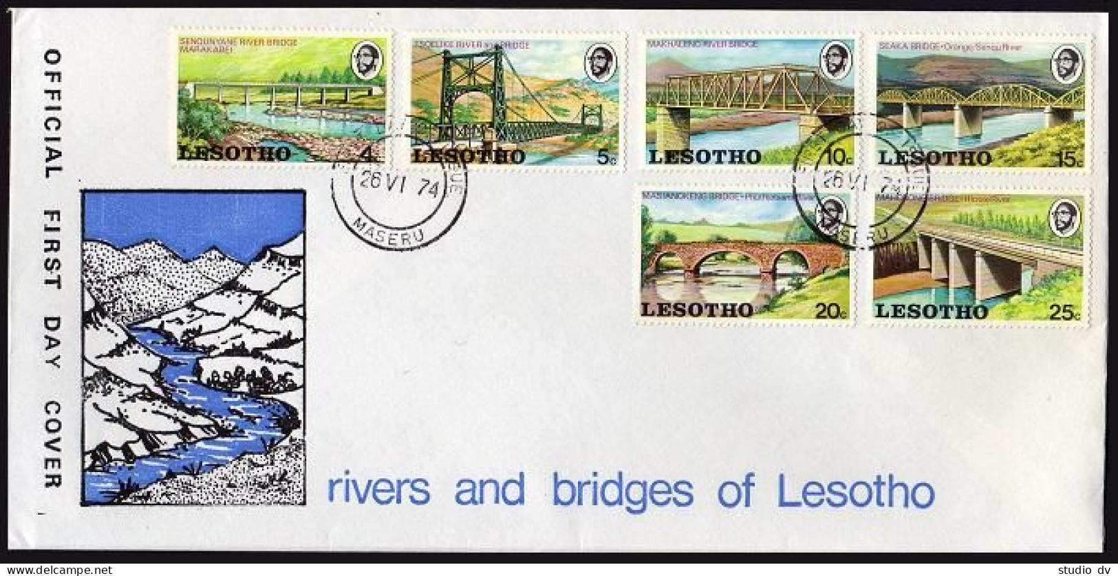 Lesotho 160-165,FDC. Bridges And Rivers Of Lesotho,1974 - Lesotho (1966-...)