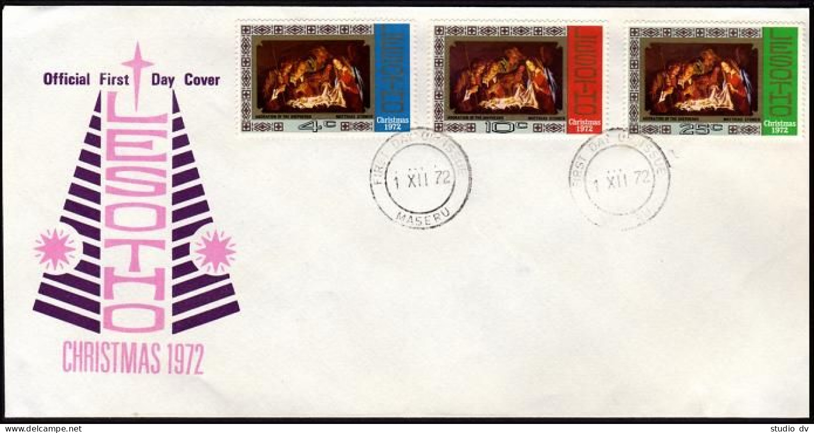 Lesotho 128-130 FDC.Michel 128-130. Christmas 1972.Painting By Mathias Stomer. - Lesotho (1966-...)