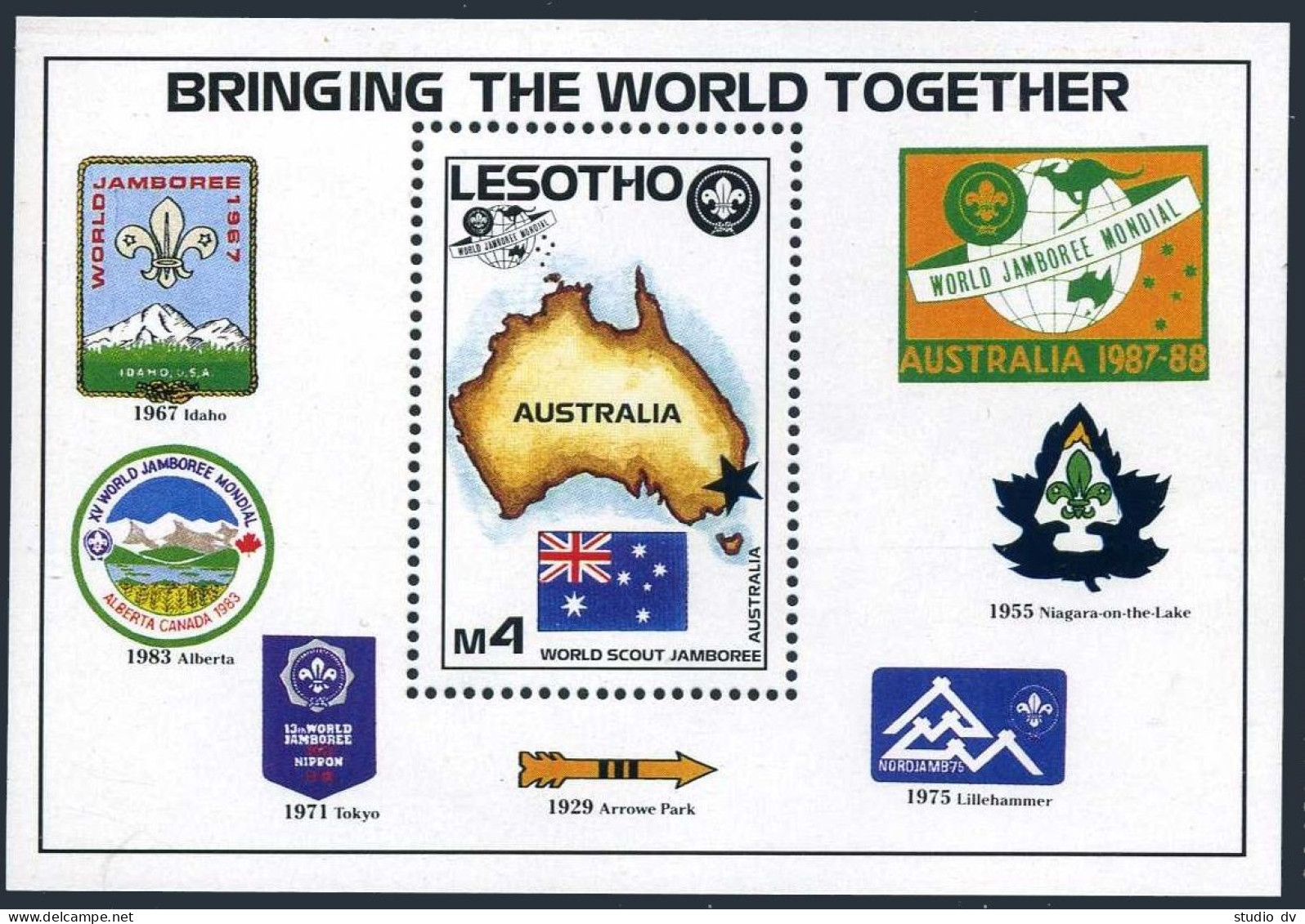 Lesotho 598 Sheet,MNH.Michel 658 Bl.44. 16th World Scout Jamboree,1987-1988.Map, - Lesotho (1966-...)