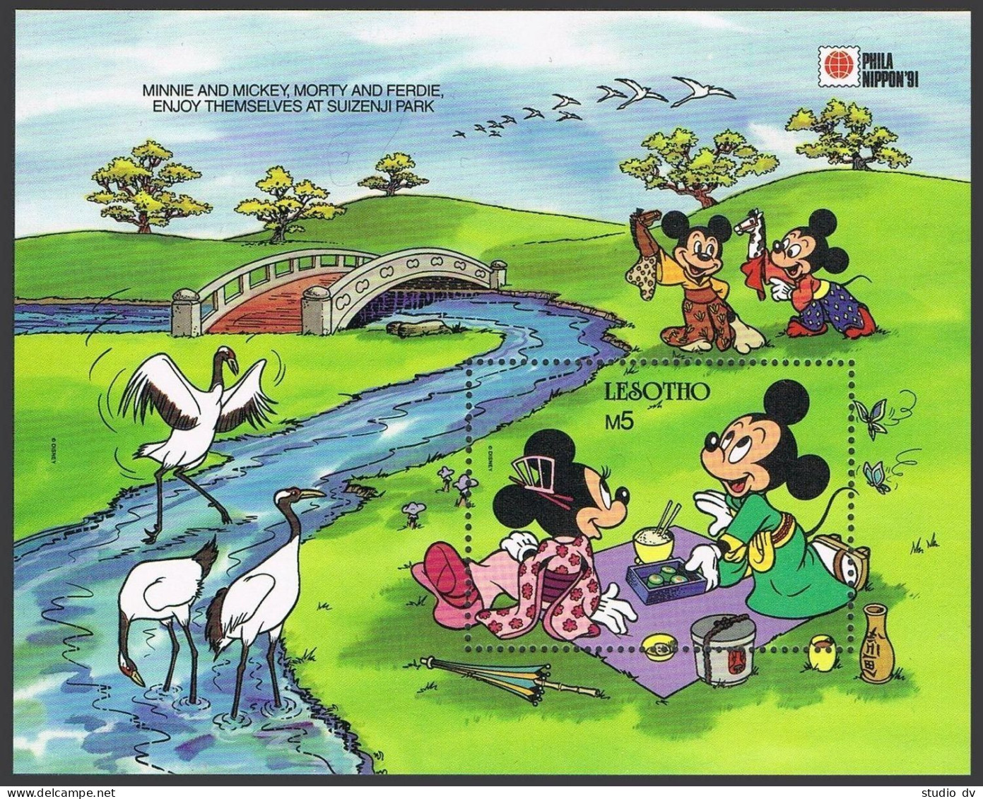 Lesotho 816,MNH.Michel Bl.78. NIPPON-1991.Walt Disney Characters Visit Japan. - Lesotho (1966-...)