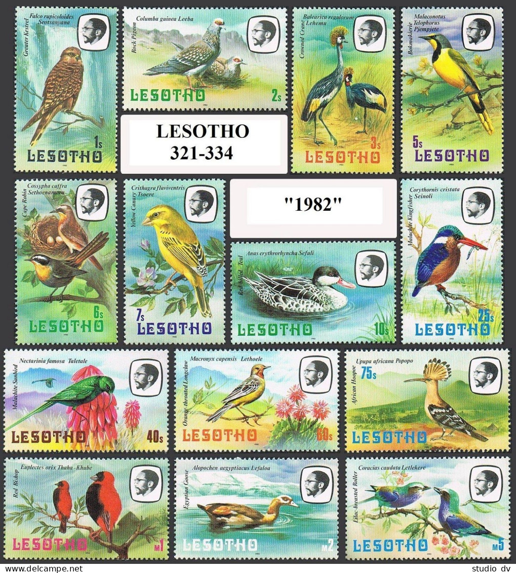 Lesotho 321b-334a,MNH. Michel 330Y-343Y. Birds 1982:Greater Kestrel,Rock Pigeon, - Lesotho (1966-...)