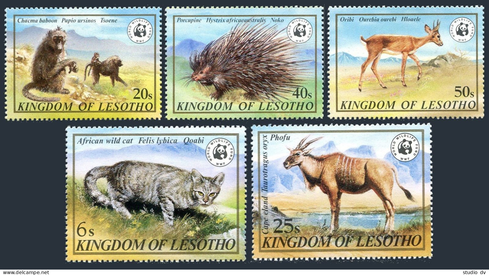 Lesotho 351-355,356,MNH.Mi 361-366. WWF 1982.Wild Cat,Chacma Baboon,Eland,Oribi, - Lesotho (1966-...)