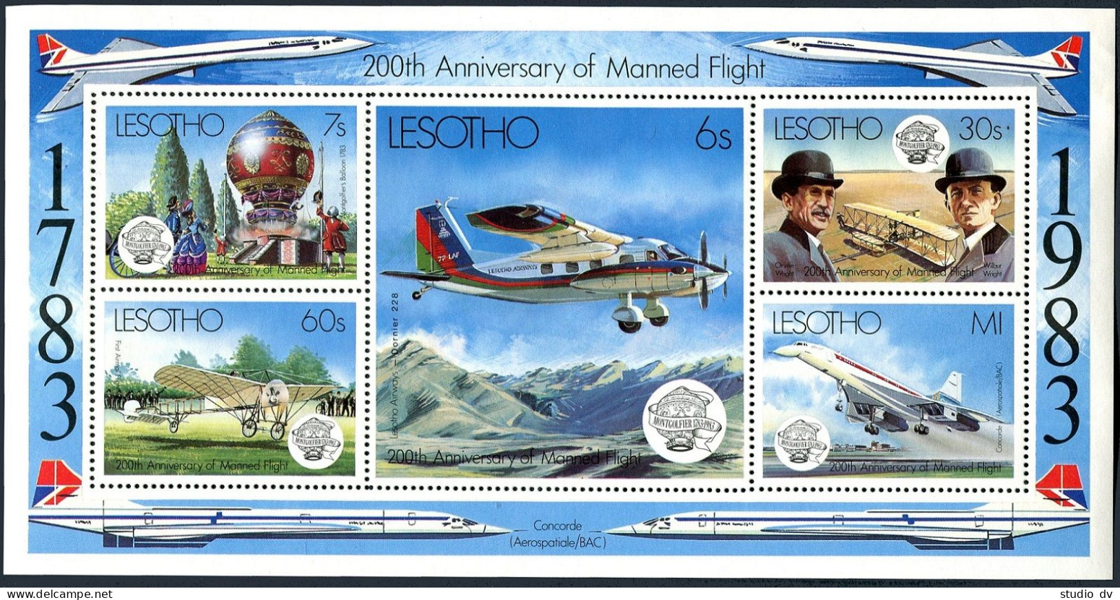 Lesotho 403-407, MNH. Mi 424-447,Bl.18. Manned Flight,200,1983. Balloon,Concorde - Lesotho (1966-...)
