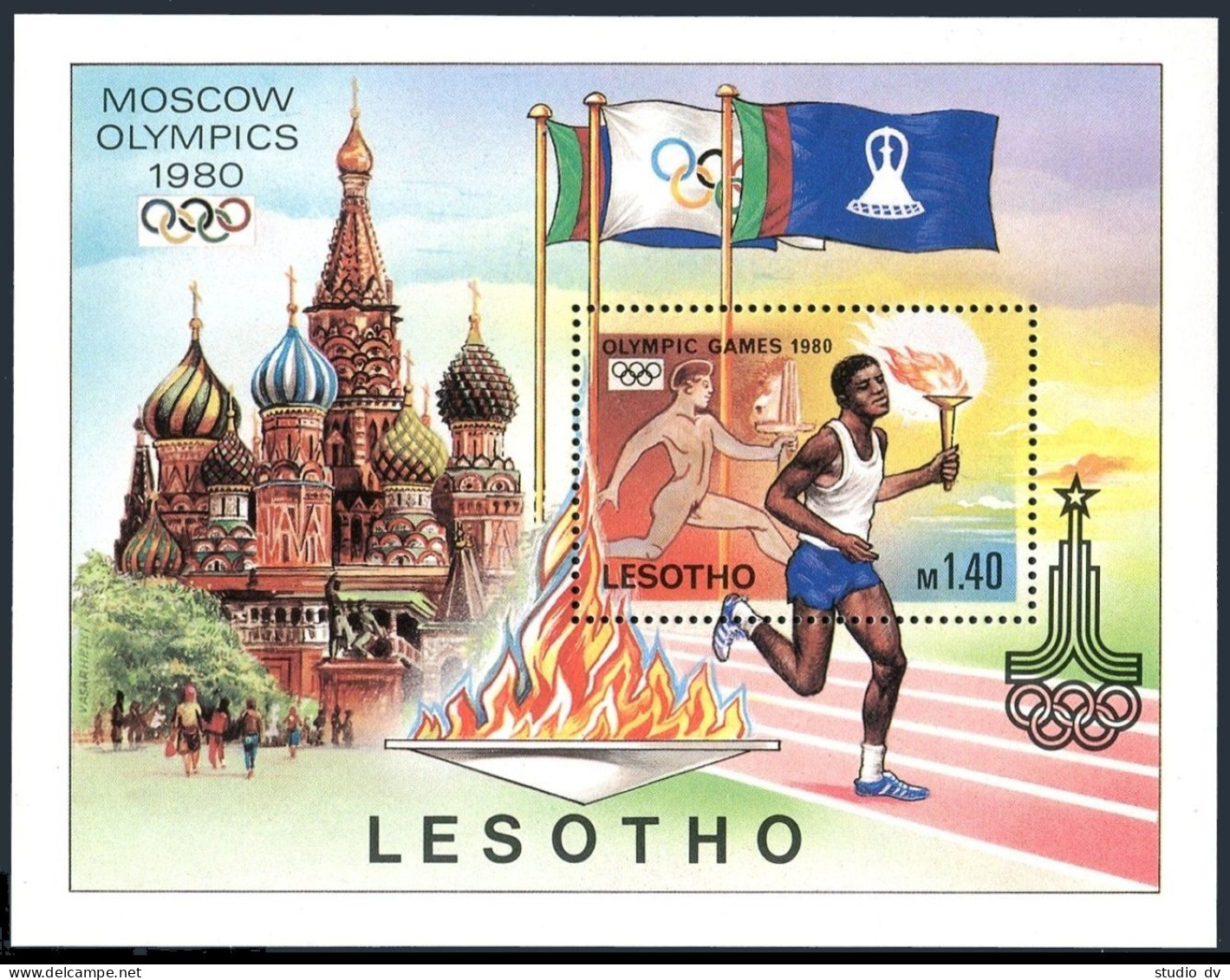 Lesotho 291-295a,296, MNH. Mi 291-295,Bl.5. Olympics Moscow-1980. Soccer, Misha, - Lesotho (1966-...)