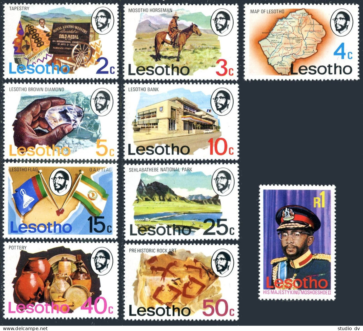 Lesotho 199-208, MNH. Mi 199-208. Horseman,Tapestry,Map,Diamond,Bank,Flags,1976. - Lesotho (1966-...)