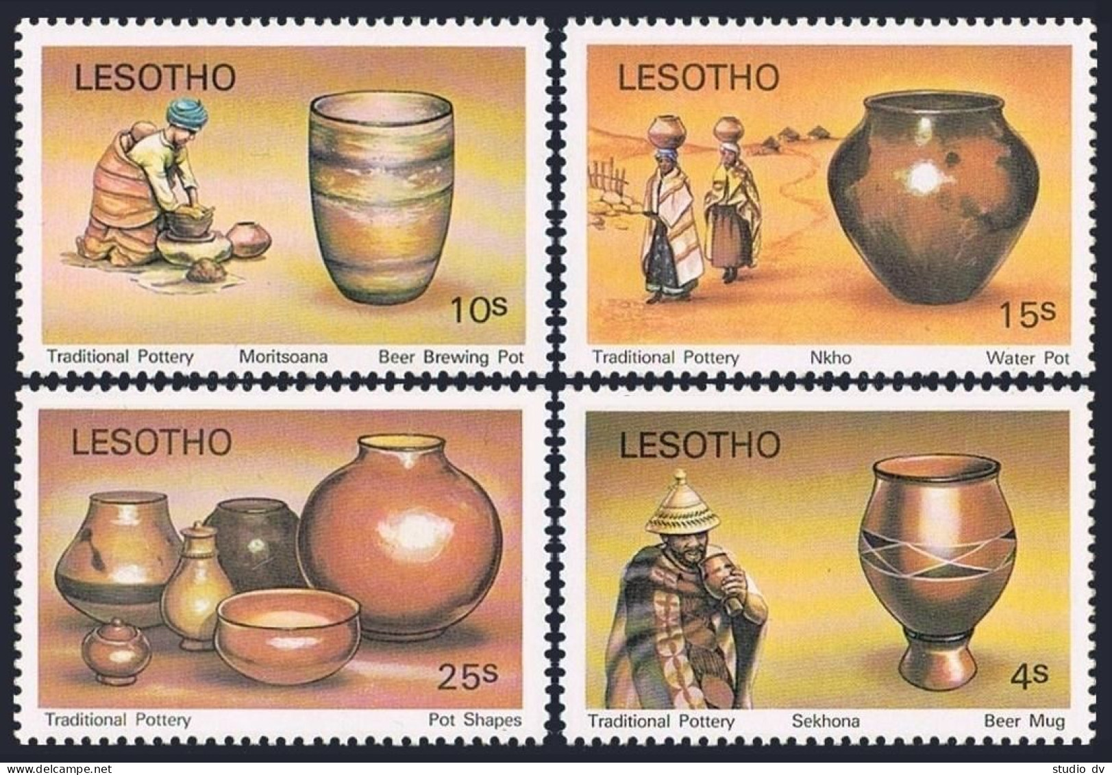 Lesotho 297-300,301 Ad Sheet, MNH. Traditional Pottery, 1980. Josiah Wedgwood. - Lesotho (1966-...)
