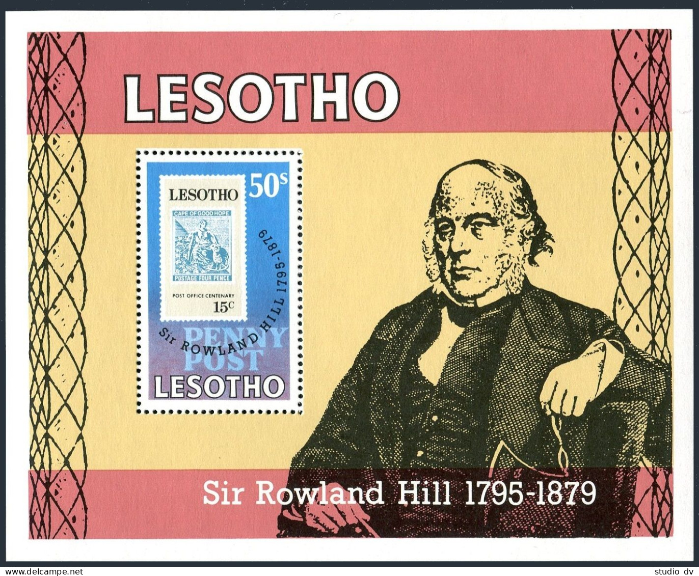 Lesotho 274-276, 277, MNH. Michel 274-276, Bl.3. Sir Rowland Hill, 1979. Stamps. - Lesotho (1966-...)