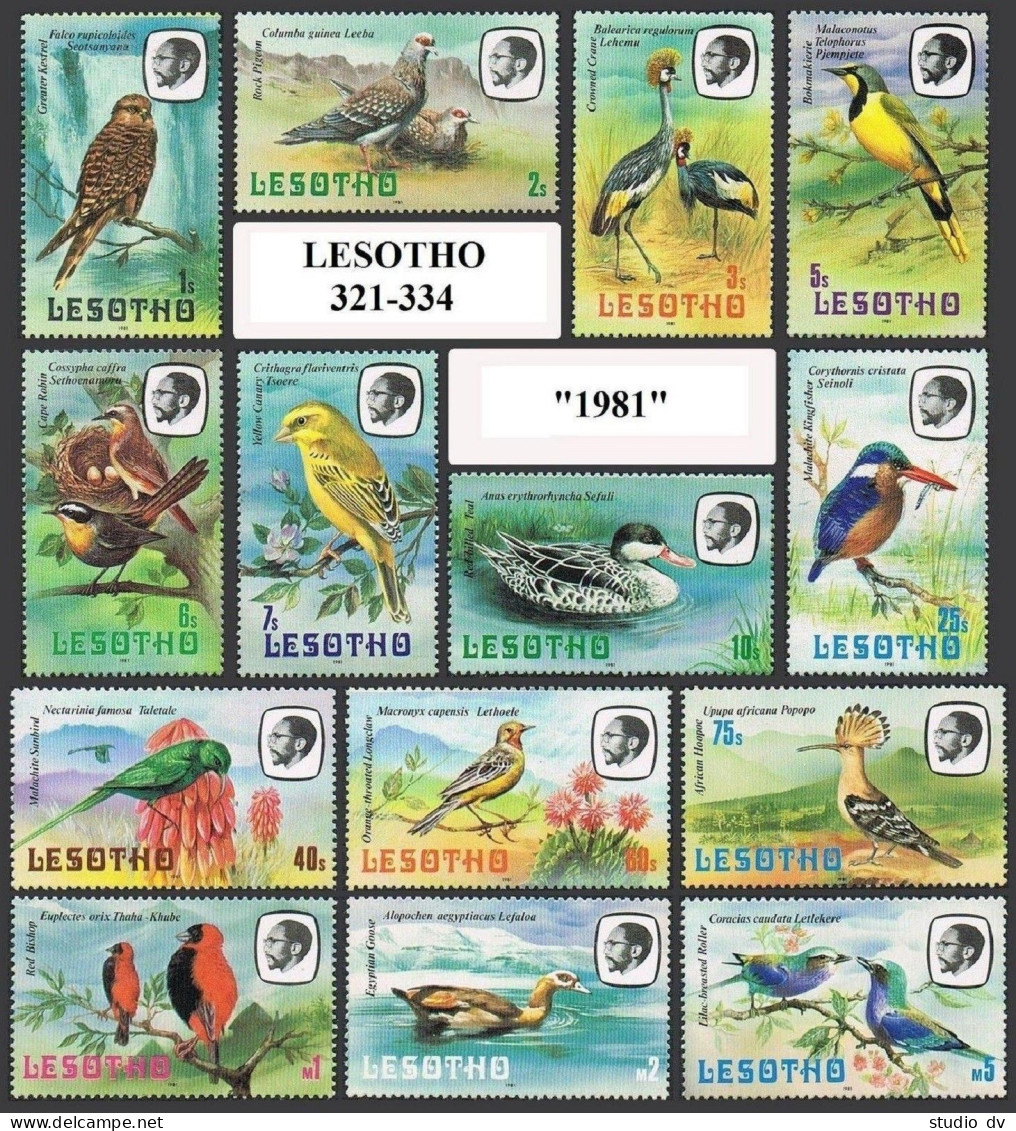 Lesotho 321-334 Inscribed 1981, MNH. Mi 330X-343X. Birds. Kestrel, Pigeons,Crane - Lesotho (1966-...)