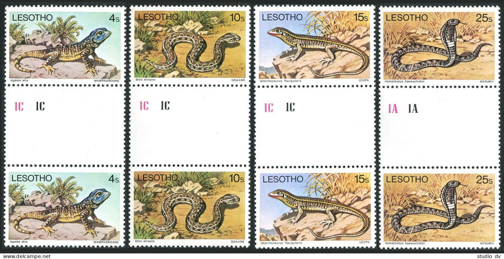 Lesotho 270-273 Gutter WMK 362, Without WMK, MNH. Michel 270-273. Reptiles 1979. - Lesotho (1966-...)