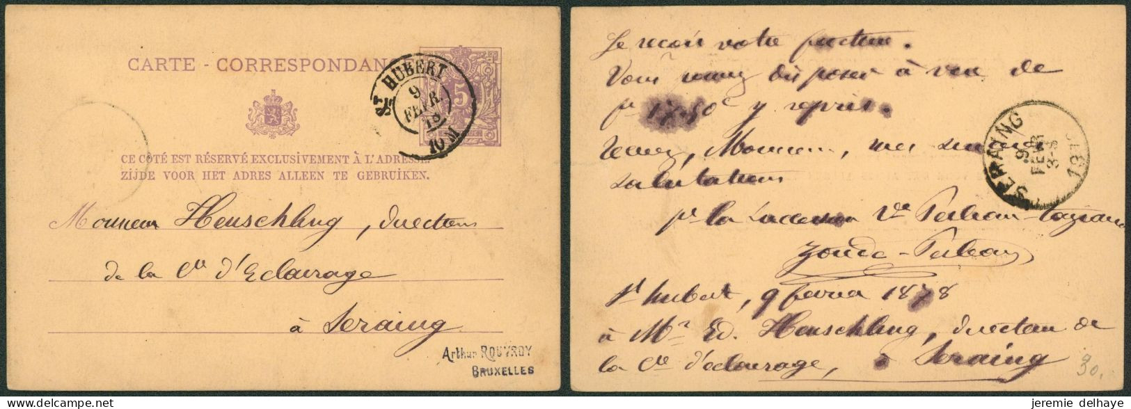 EP Au Type 5ctm Mauve Obl Double Cercle "St-Hubert" > Seraing - Cartes Postales 1871-1909