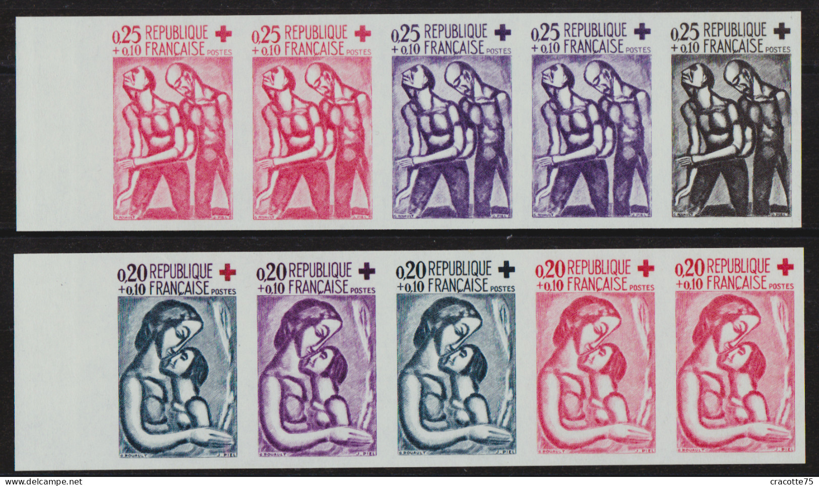 FRANCE - N°1323/1324. Croix-Rouge 1961. Georges Rouault. Bande De 5. Luxe. - Red Cross
